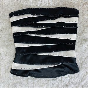Black &White Rhinestoned Corset Sz Medium Stretch